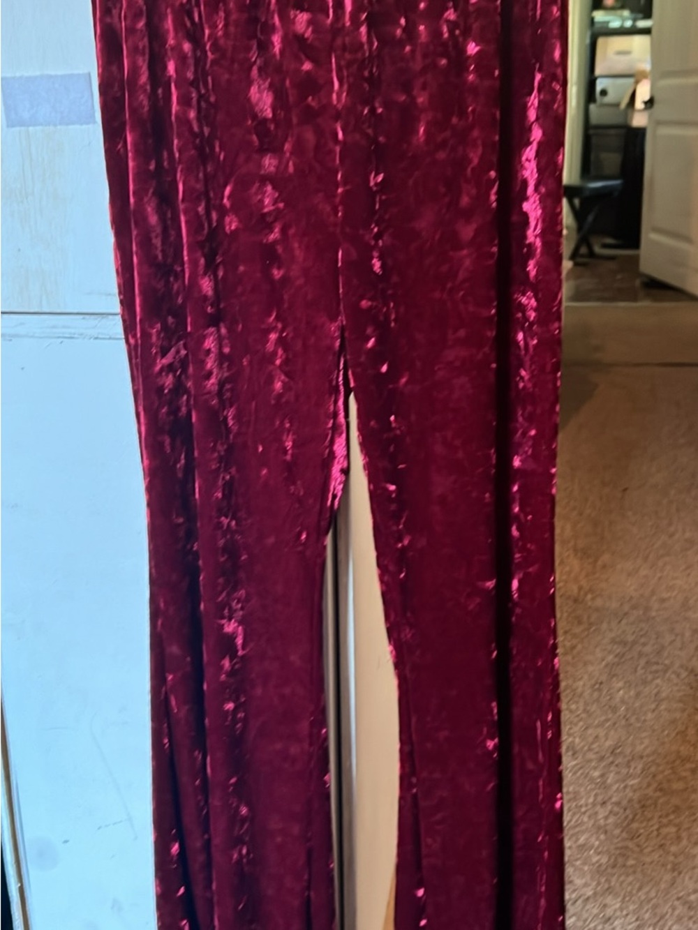 Velvet Wide-Leg bell bottom  Pants in Rich Wine
